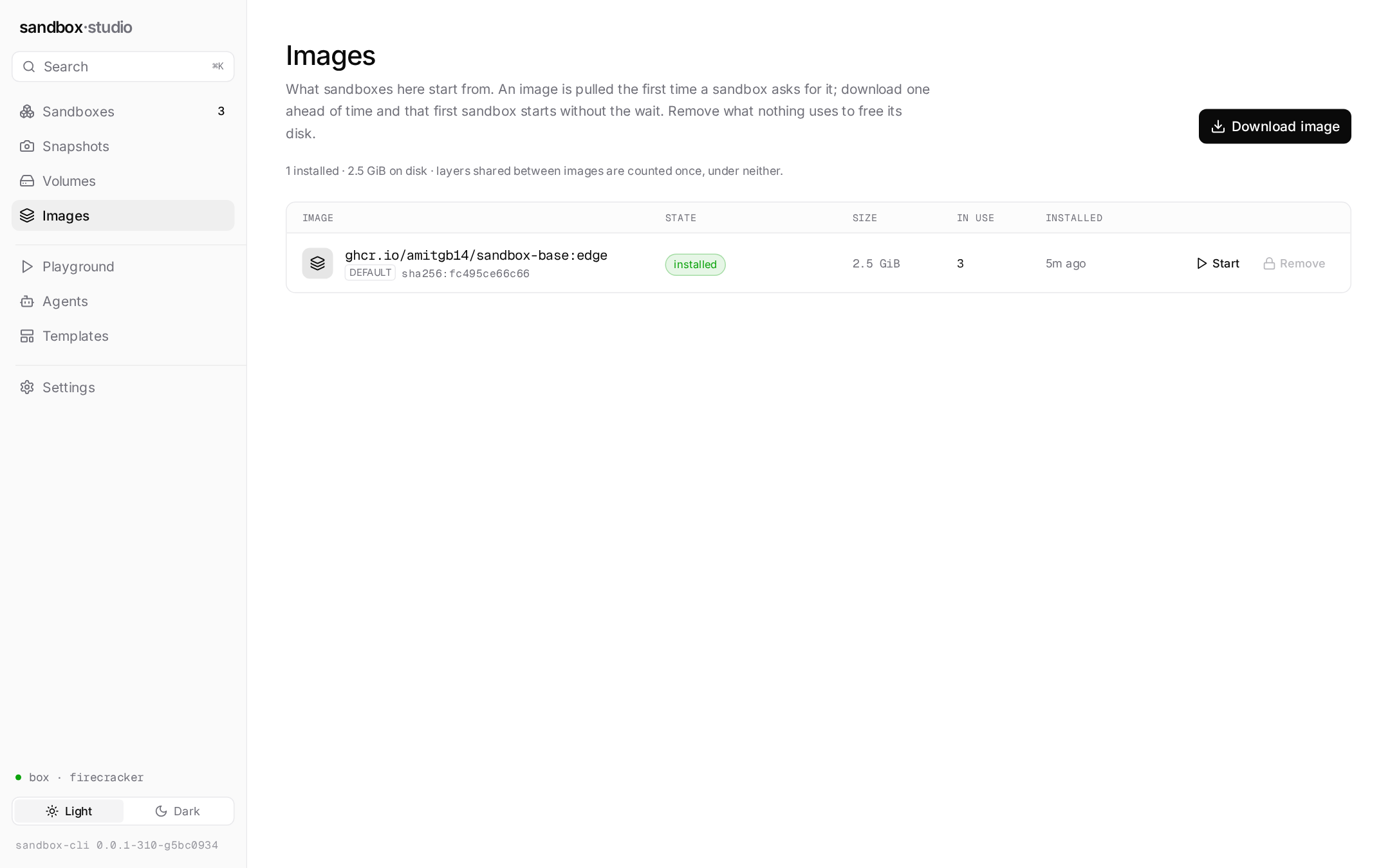 Sandbox Studio, the Images screen